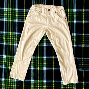 Boys Cream Colored Cotton Long Pants, Size 5 or S